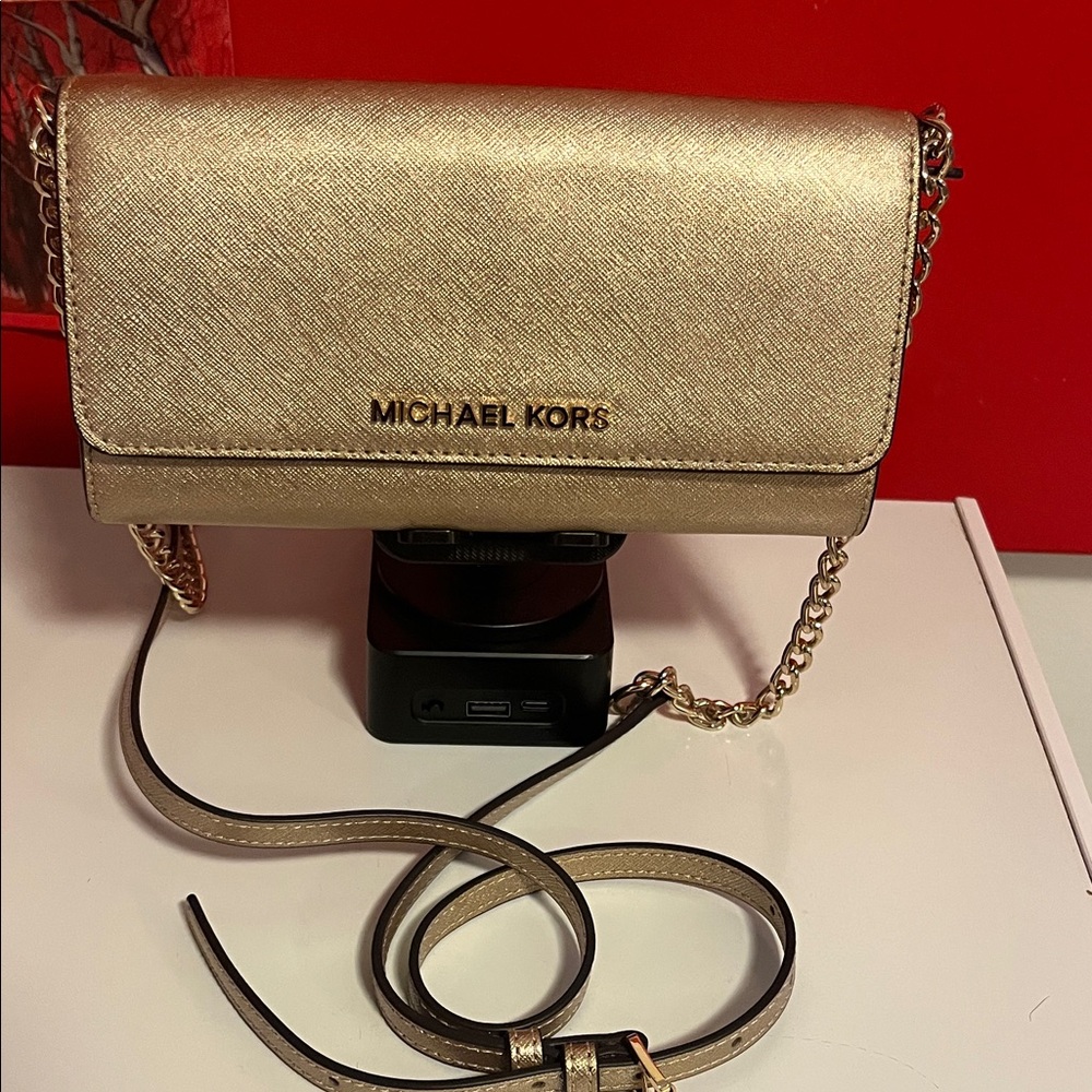 Michael Kors Gold Crossbody Bag with Chain Strap